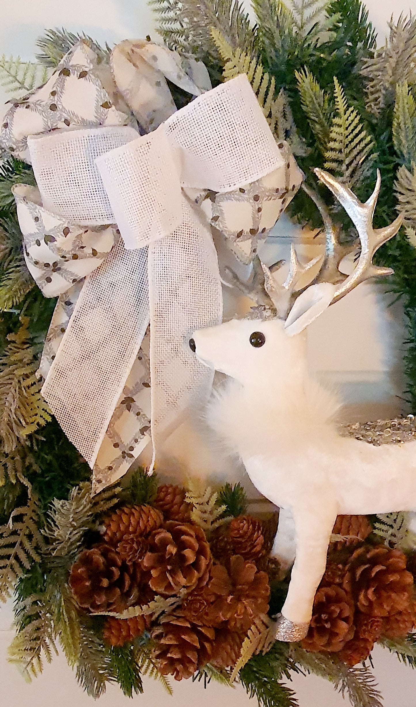 White Woodland Reindeer Wreath - 45cm