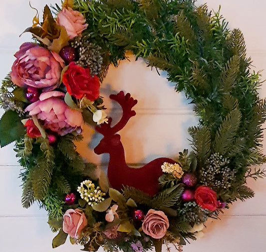 Deep Red & Pinks Stag Wreath - 45cm