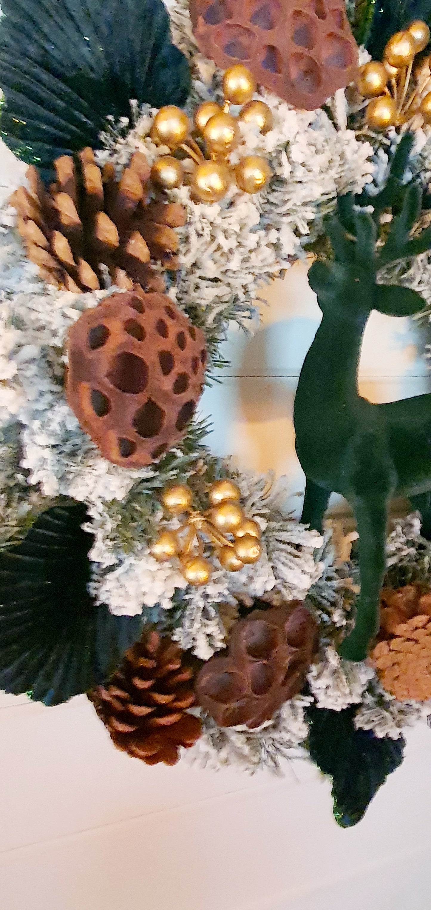 Green Stag with Gold Frosted Wreath - 45cm