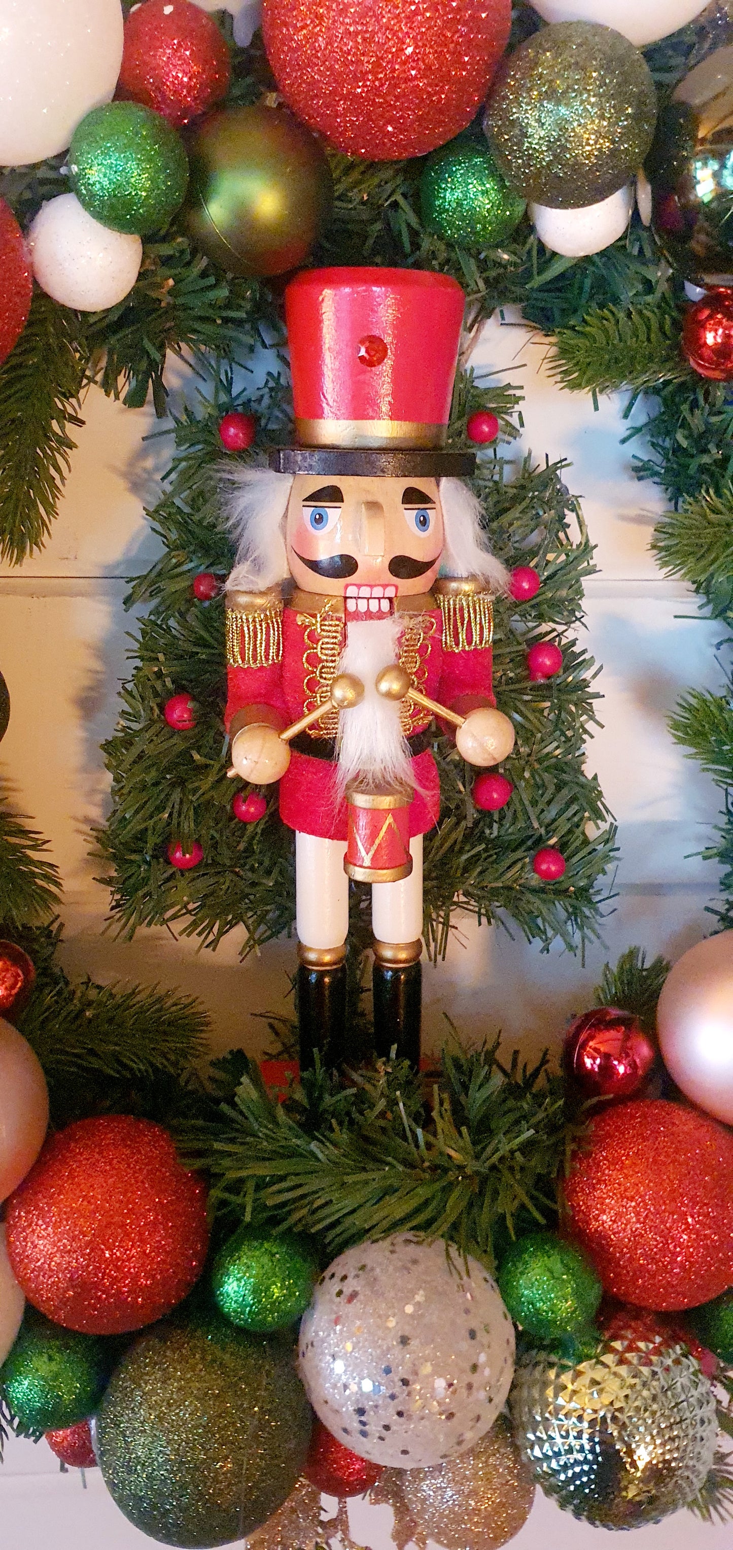 Red Nutcracker and Bauble Wreath - 60cm