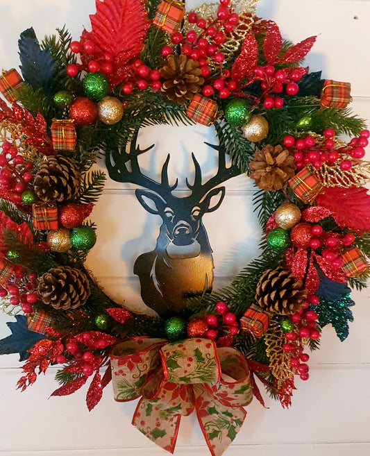 Black Metal Stag Traditional Wreath - 45cm