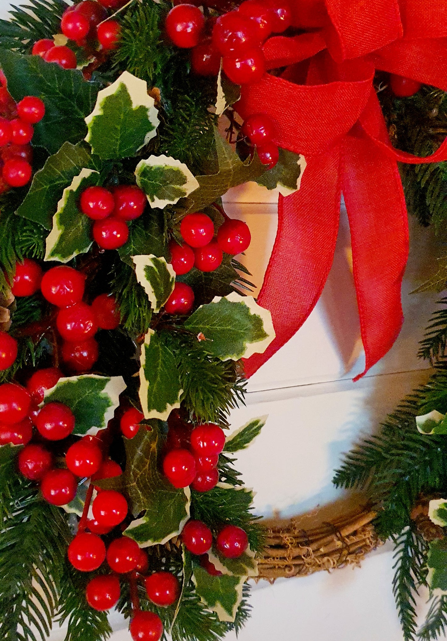 Red Berry with Red Bow Wreath - 40cm