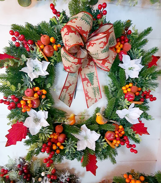 Poinsettia & Robin Wreath - 50cm