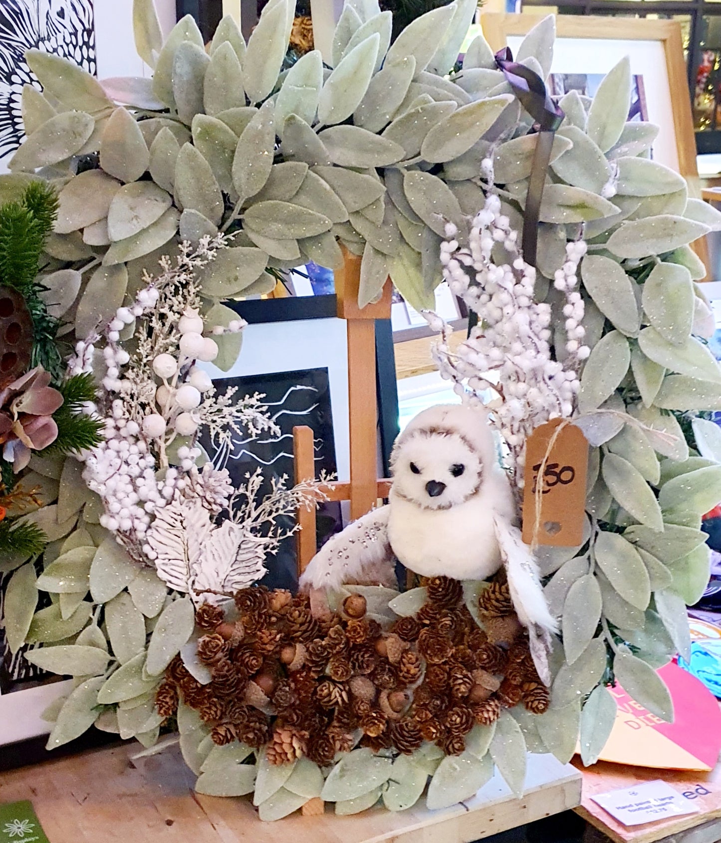 Frosted Owl Wreath - 55cm