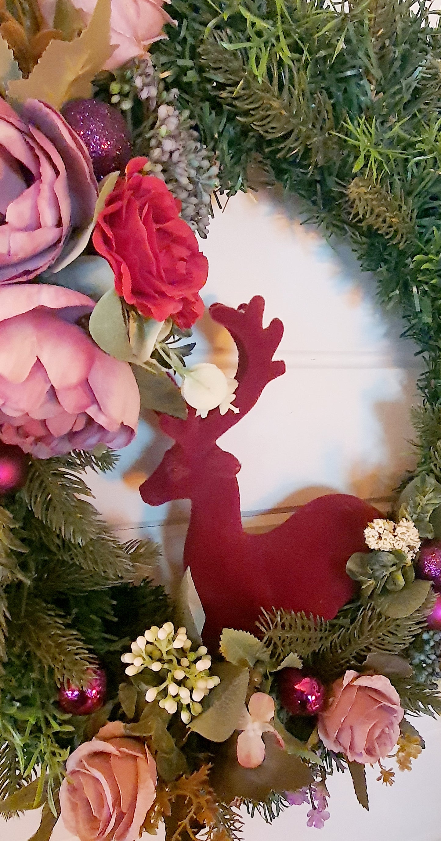 Deep Red & Pinks Stag Wreath - 45cm