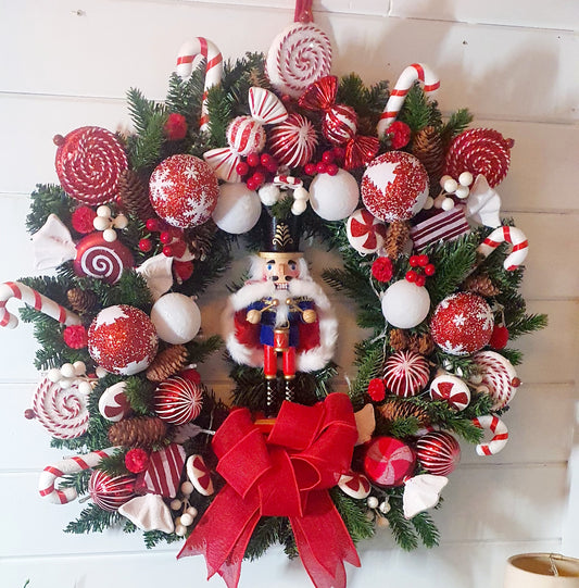 Stunning Candy Cane Nutcracker Wreath - 55cm